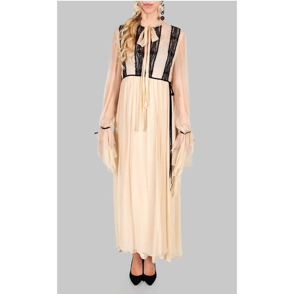 T.ba Dresses & Skirts - T.ba Mina Maxi Dress In Nature Layered Flowy Silk Chiffon Lace Size 38 US 8